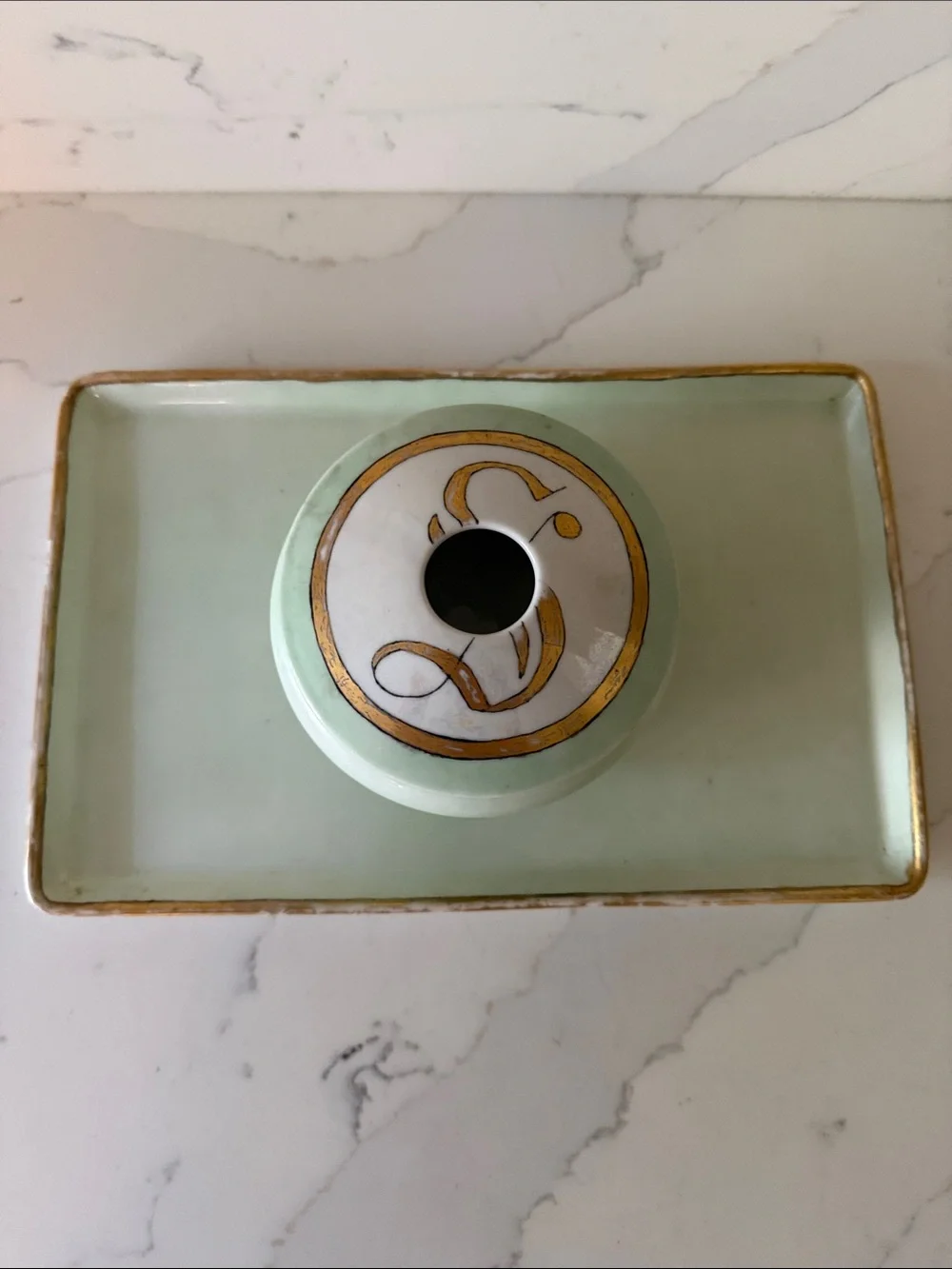 Antique Bavarian Porcelain Hair Receiver Vanity Tray with Provenance Custom